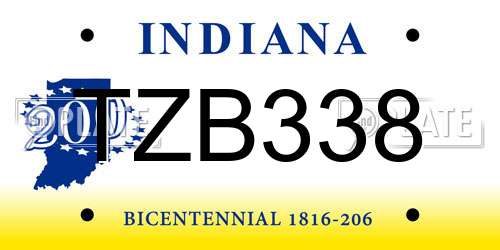 TZB338 Indiana License Plate