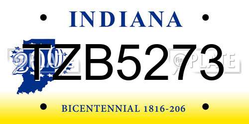 TZB5273 Indiana License Plate