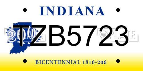 TZB5723 Indiana License Plate