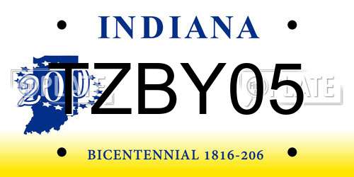 TZBY05 Indiana License Plate