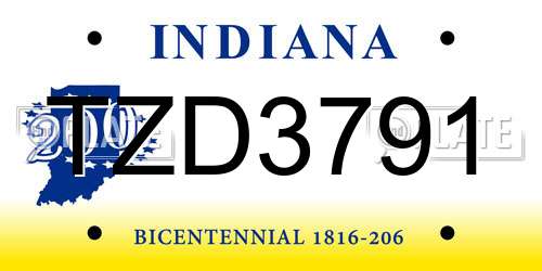 TZD3791 Indiana License Plate
