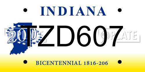 TZD607 Indiana License Plate