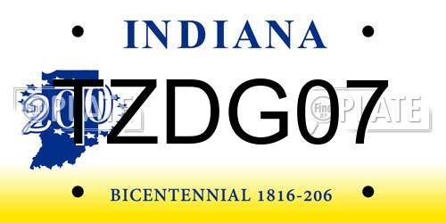 TZDG07 Indiana License Plate
