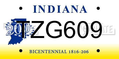 TZG609 Indiana License Plate