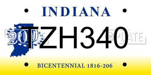 TZH340 Indiana License Plate