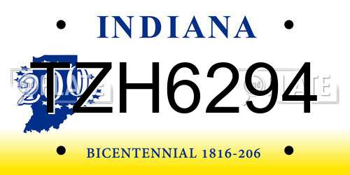 TZH6294 Indiana License Plate