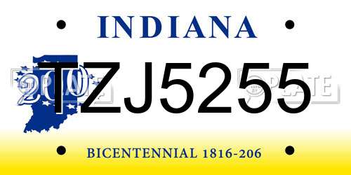 TZJ5255 Indiana License Plate