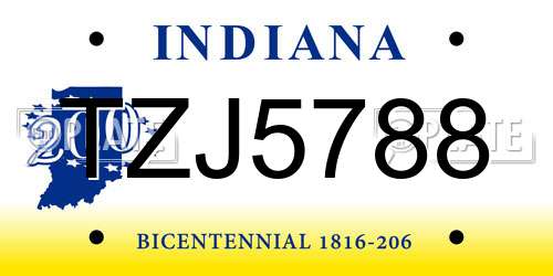 TZJ5788 Indiana License Plate