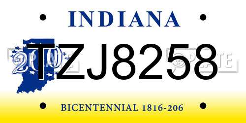 TZJ8258 Indiana License Plate