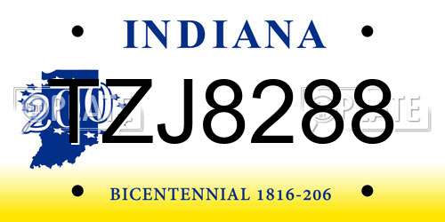 TZJ8288 Indiana License Plate
