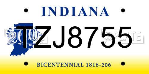 TZJ8755 Indiana License Plate