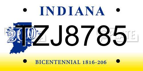 TZJ8785 Indiana License Plate