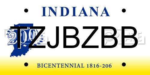 TZJBZBB Indiana License Plate
