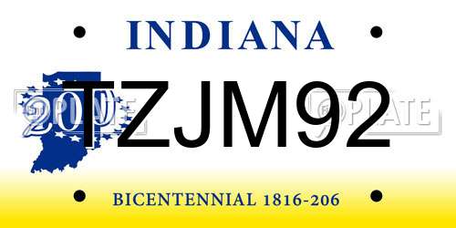 TZJM92 Indiana License Plate