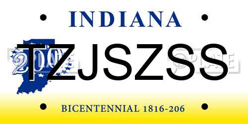 TZJSZSS Indiana License Plate