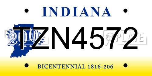 TZN4572 Indiana License Plate