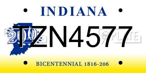 TZN4577 Indiana License Plate