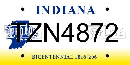 TZN4872 Indiana License Plate