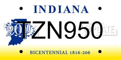 TZN950 Indiana License Plate