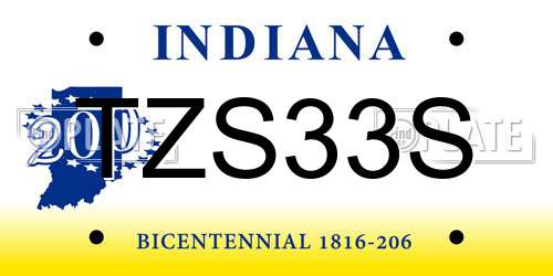 TZS33S Indiana License Plate
