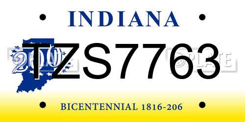 TZS7763 Indiana License Plate