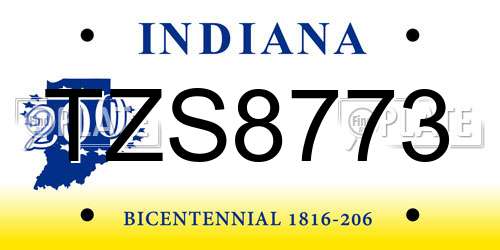 TZS8773 Indiana License Plate
