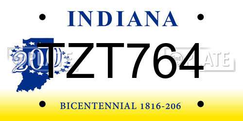 TZT764 Indiana License Plate