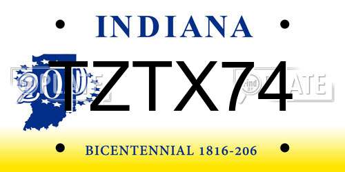 TZTX74 Indiana License Plate