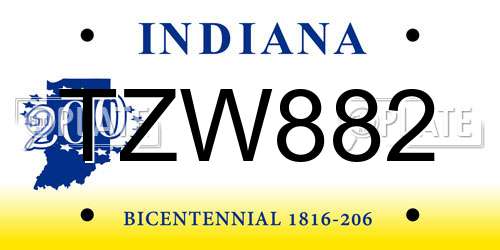 TZW882 Indiana License Plate