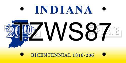 TZWS87 Indiana License Plate