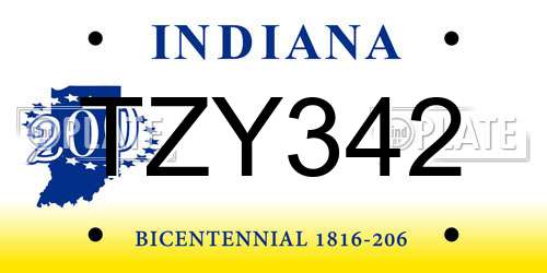 TZY342 Indiana License Plate