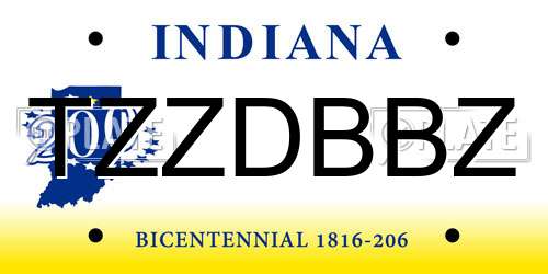 TZZDBBZ Indiana License Plate