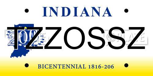 TZZOSSZ Indiana License Plate