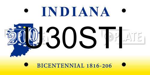 U30STI Indiana License Plate