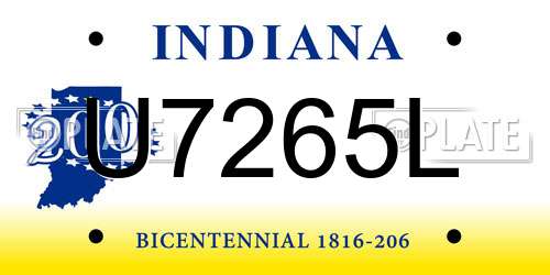 U7265L Indiana License Plate