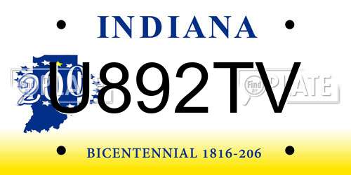 U892TV Indiana License Plate