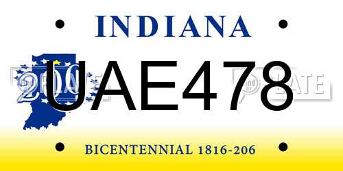 UAE478 Indiana License Plate