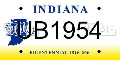 UB1954 Indiana License Plate