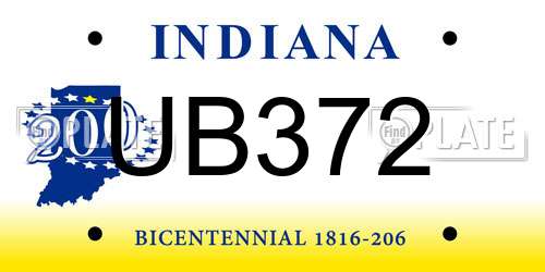 UB372 Indiana License Plate