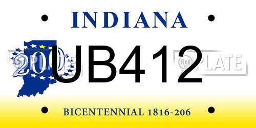 UB412 Indiana License Plate