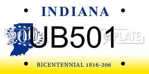 UB501 Indiana License Plate