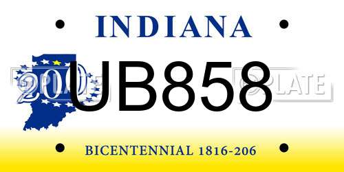UB858 Indiana License Plate