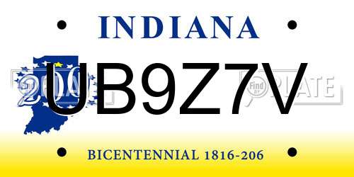UB9Z7V Indiana License Plate
