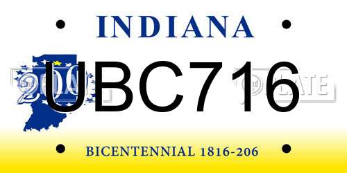 UBC716 Indiana License Plate