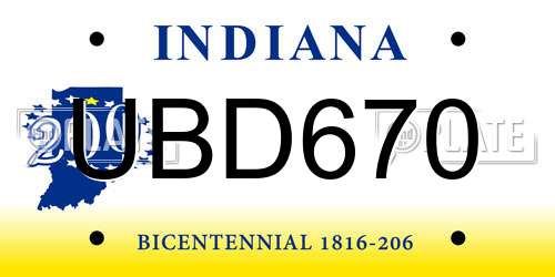 UBD670 Indiana License Plate