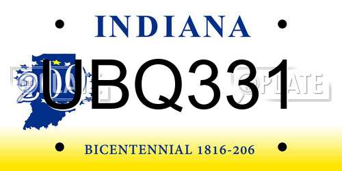 UBQ331 Indiana License Plate