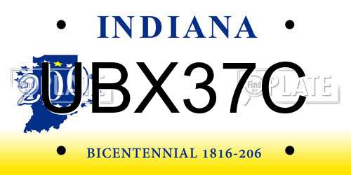 UBX37C Indiana License Plate