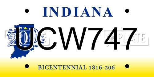 UCW747 Indiana License Plate