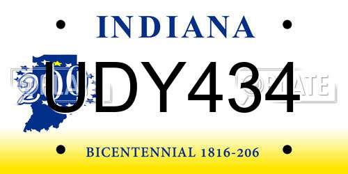 UDY434 Indiana License Plate
