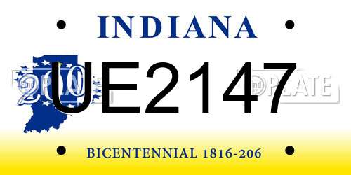 UE2147 Indiana License Plate